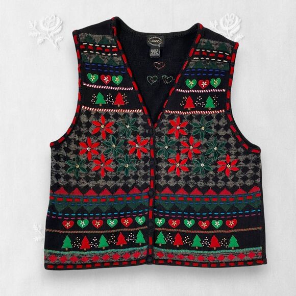 Designers Studio Cotton blend 1990s Vintage Nostalgia Christmas Knit Vest XL - Picture 1 of 6